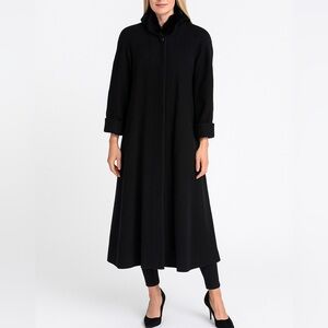 Vintage Donnybrook 100% Wool Women's 4 Black Trench Coat Genuine Rabbit Fur Hood